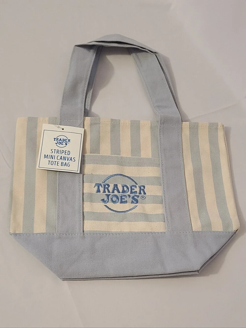 Trader Joe's Blue Striped Mini Canvas Tote Bag - Picture 1 of 9